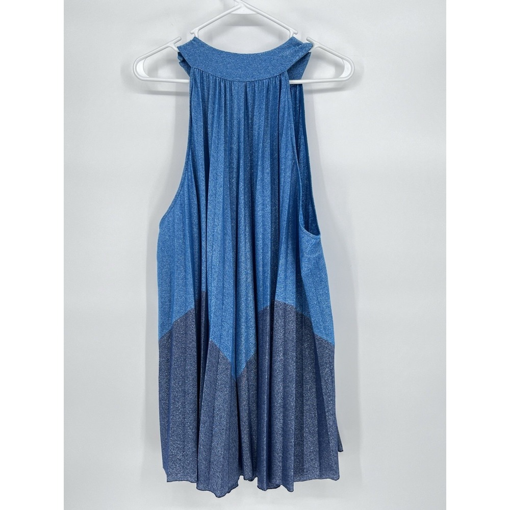 Free People Women's Pleated Love Metallic Mini Dress, Blue, XS Babydoll Style - Picture 10 of 14